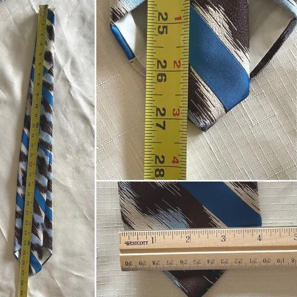 Vintage Mark Of California Mens Wide Tie w/ Blue Stripes and Abstract Design - Picture 3 of 3
